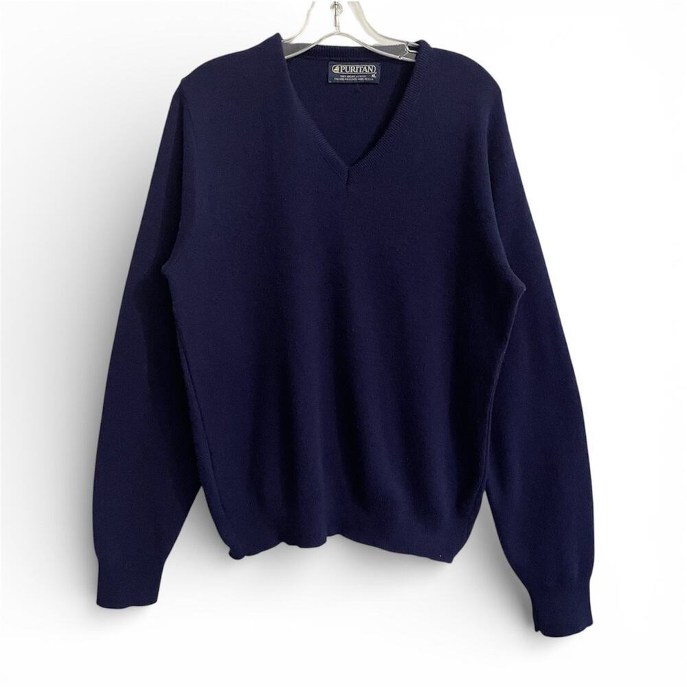 Vintage Puritan Sweater Mens XL Blue V Neck Orlon Acrylic 70s USA Made Preppy